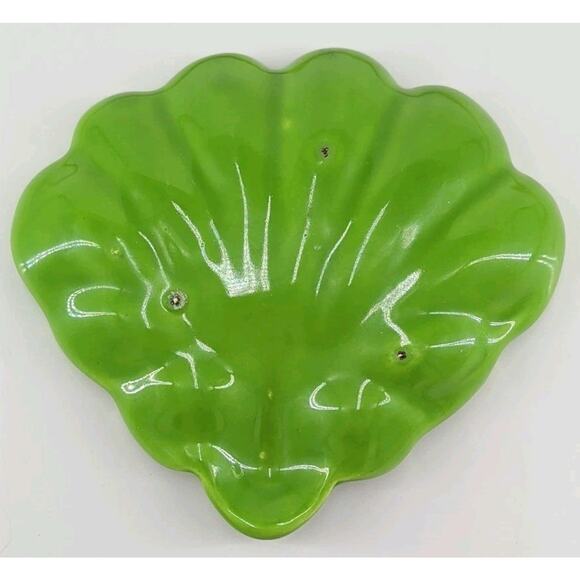 Vibrant Green Ceramic Shell Trinket Dish Vintage Style Soap Candy Catchall Vtg - Picture 2 of 6